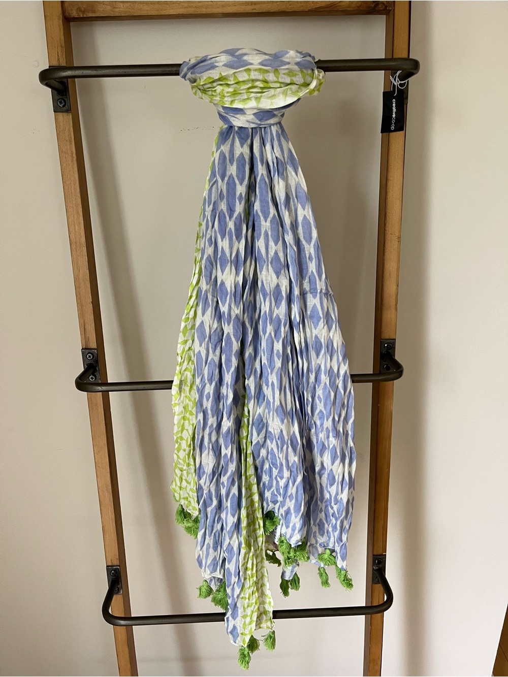 Light Blue & Lime Patterned Lightweight Scarf